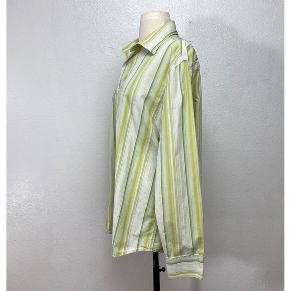 INC International Concepts Woman Shirt Blouse Large Green Stripes Cotton Western - Picture 5 of 9